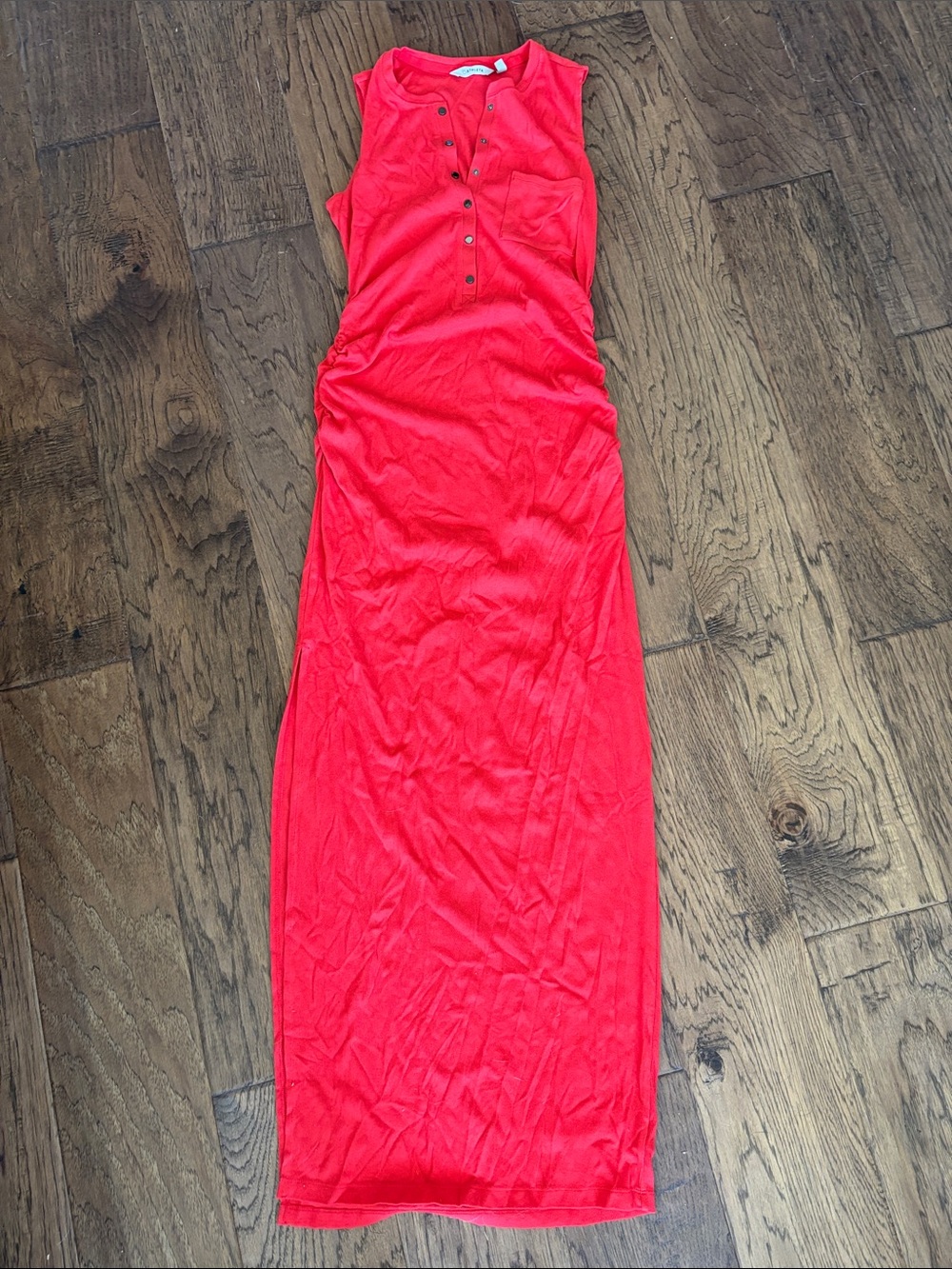 Athleta Rib Henley Maxi Dress in Saffron Red